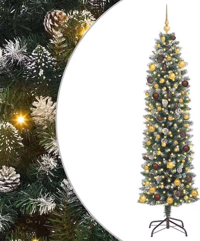 Albero di Natale Artificiale Sottile Verde e Bianco 210 cm