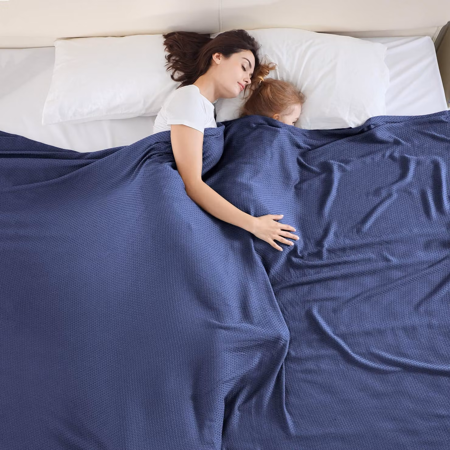 Coperta estiva in bambù, 240 x 220 cm, traspirante, rinfrescante, blu navy