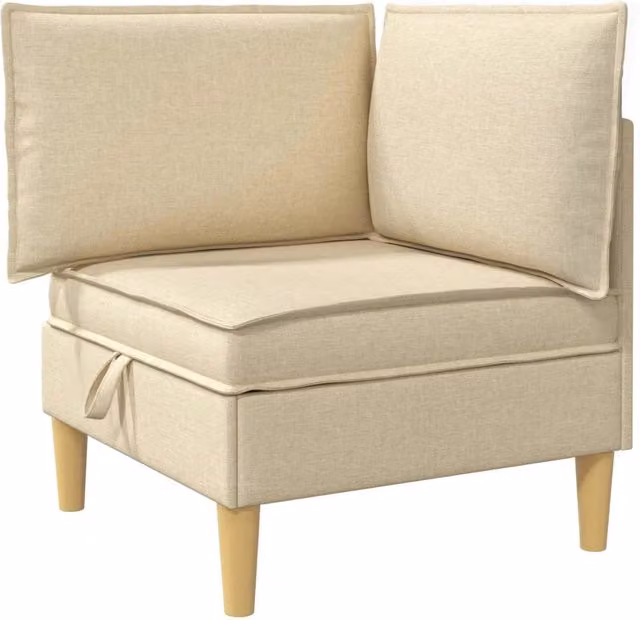 Divano da soggiorno minimalista in tessuto beige e marrone con struttura in legno e plastica