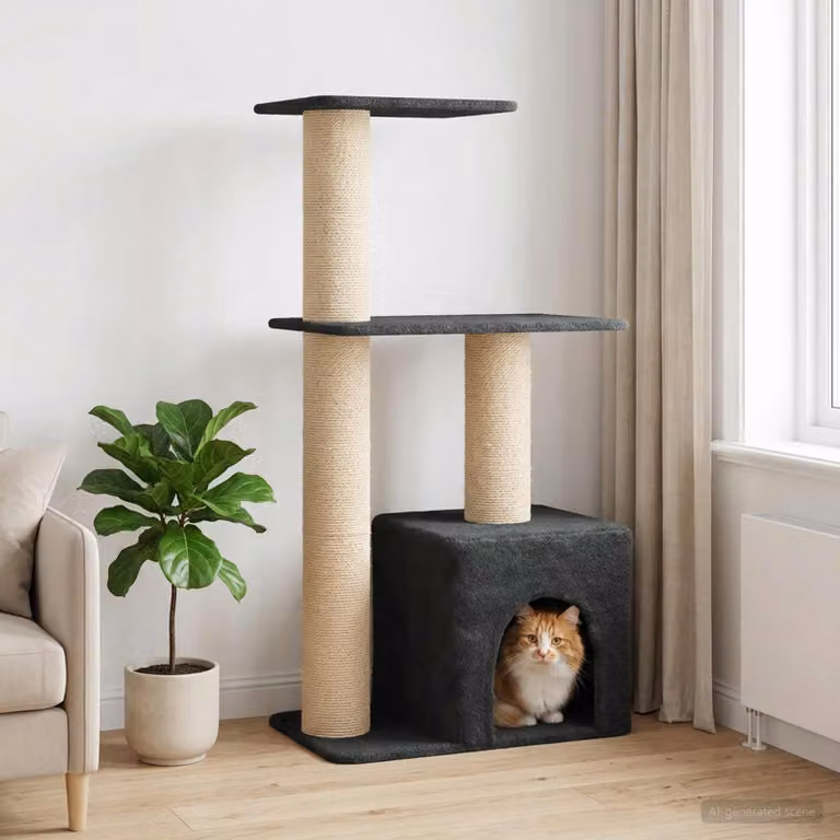 vidaXL Albero per gatti con pali in sisal Grigio Scuro