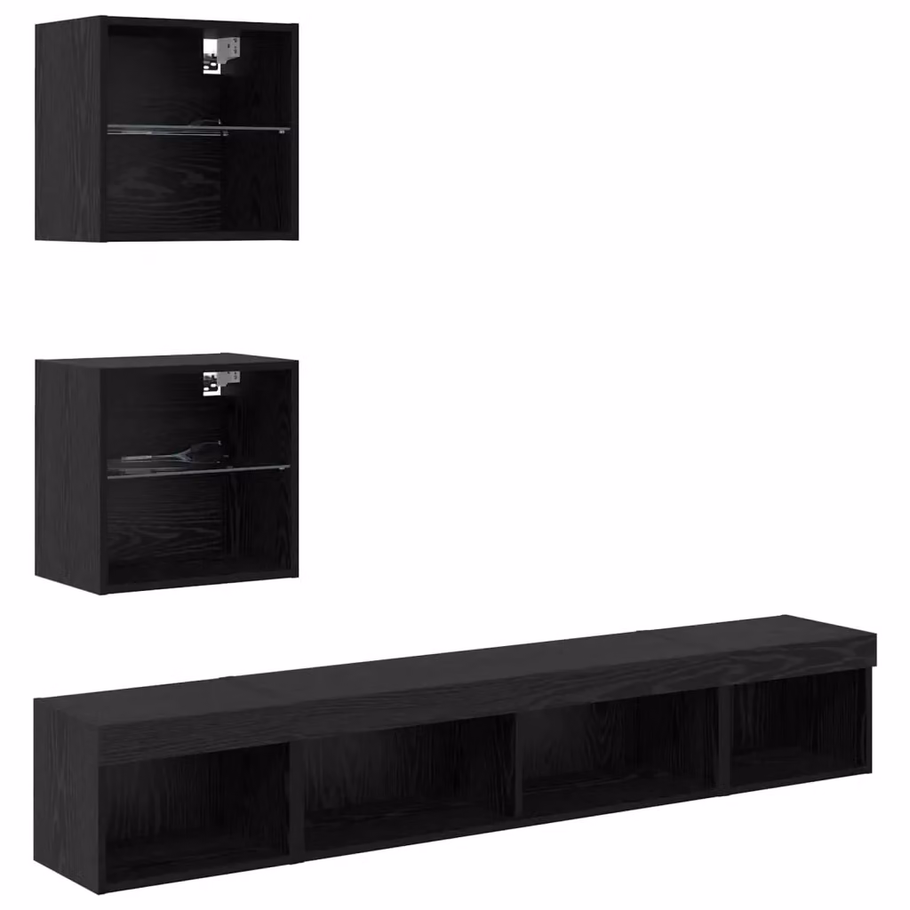 Unità a muro per TV moderna vidaXL con illuminazione LED integrata in rovere e nero – 2
