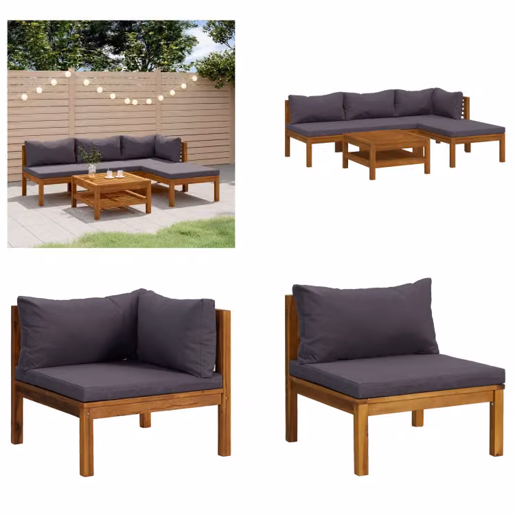 vidaXL Set salotto da giardino 5 pezzi con cuscino in legno massiccio di acacia - Set salotto da giardino - Set salotto da giardino - Set divano modulare - Set divano modulare