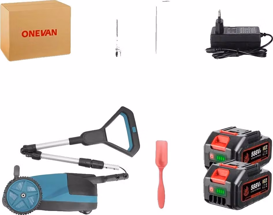 Tosaerba elettrico, motore senza spazzole, manico telescopico, 2 batterie, spina 1EU