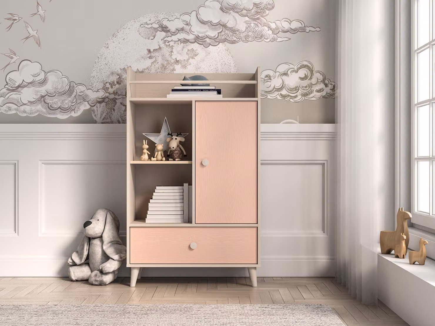 Cassettiera per cameretta bambini OLIVIA - beige / rosa