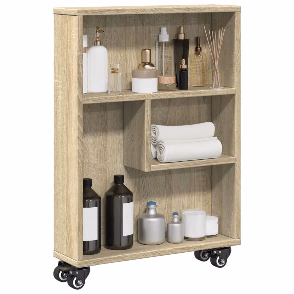 vidaXL Carrello portaoggetti stretto in rovere Sonoma, L 48 cm x P 13 cm x H 68 cm