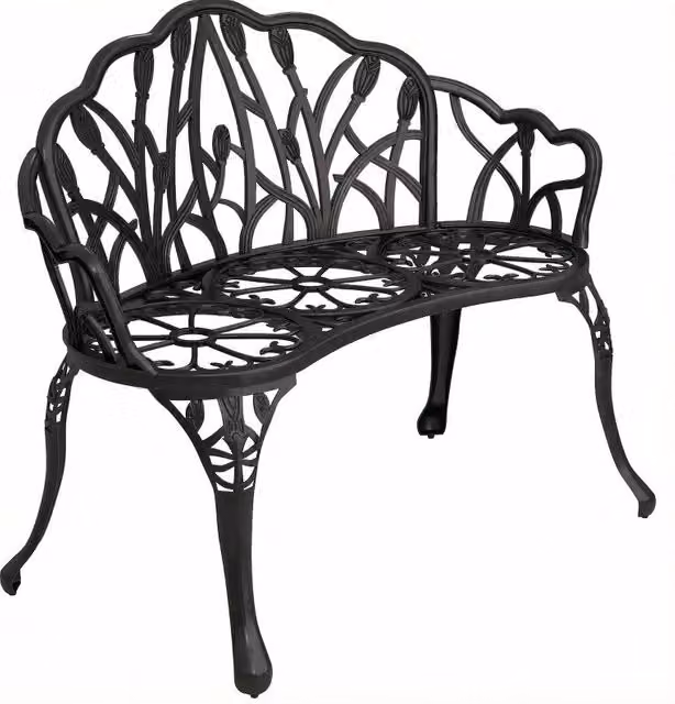 Panchina da giardino MODFU a 2 posti in alluminio nero con braccioli L/P/H: 99 x 57 x 78 cm – 1