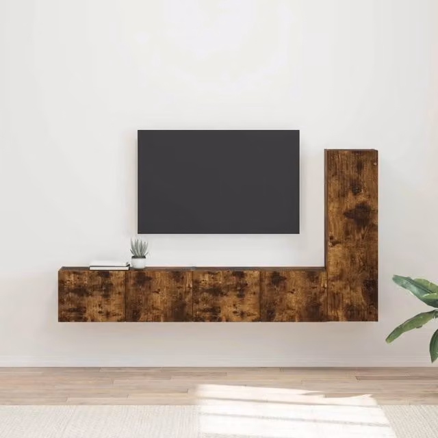 Set mobile TV 3 pz-Credenza per TV Rovere fum¨¦ Legno multistrato 172538