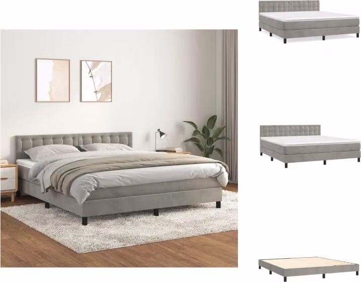 vidaXL Letto a molle con materasso grigio chiaro 180x200 cm in velluto - Letti e strutture letto