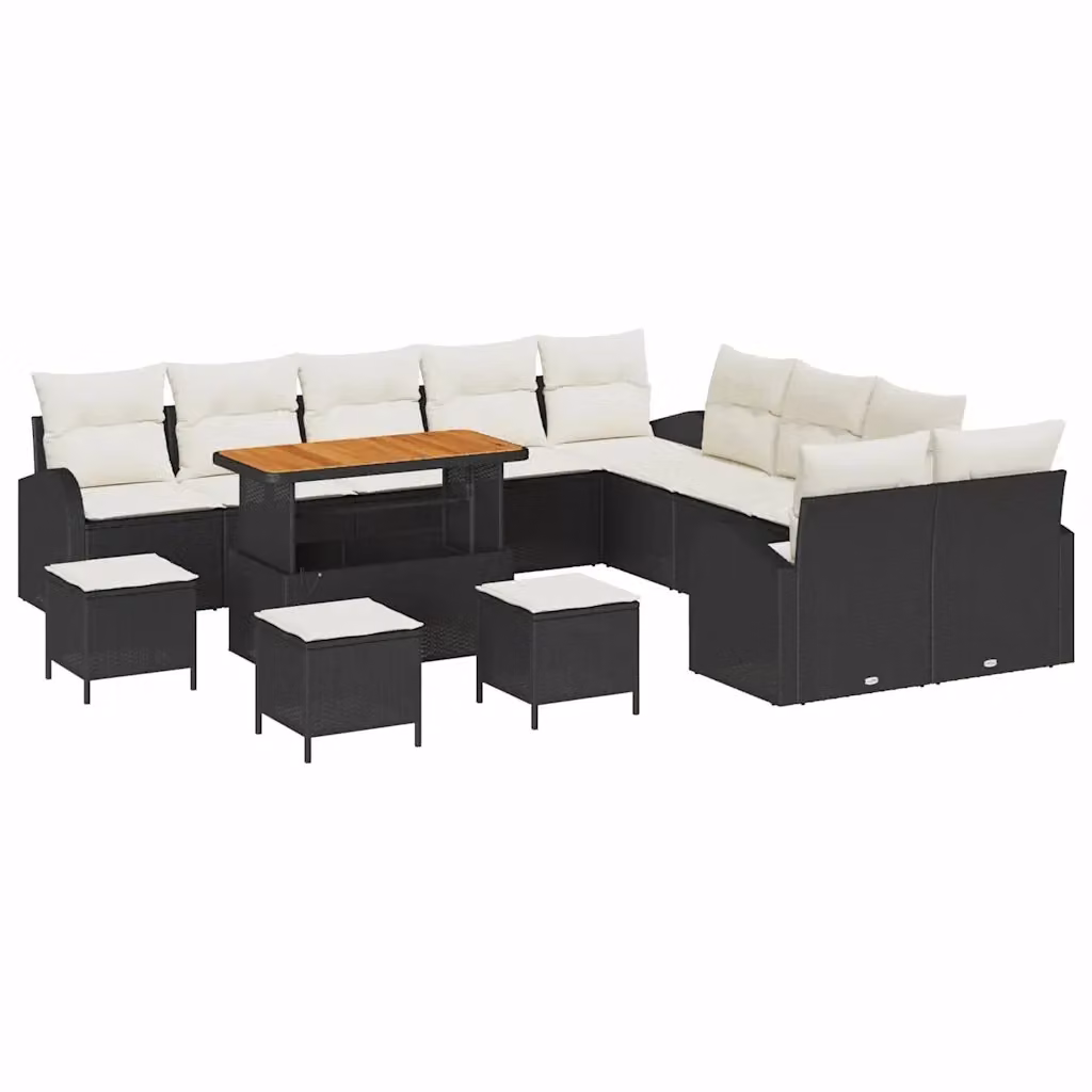 Set Divano da Giardino vidaXL a forma a U in Polyrattan Nero con Cuscini e Tavolino da Esterno – 2