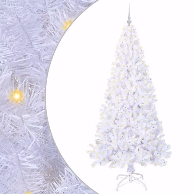 Albero di Natale Artificiale Moderno vidaXL Bianco con LED in PVC e Metallo, Altezza: 210 cm
