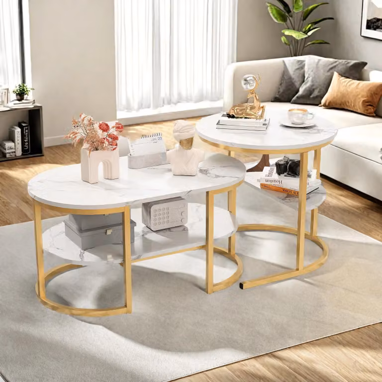 Set di due tavolini da caffè con spazio contenitore e design moderno