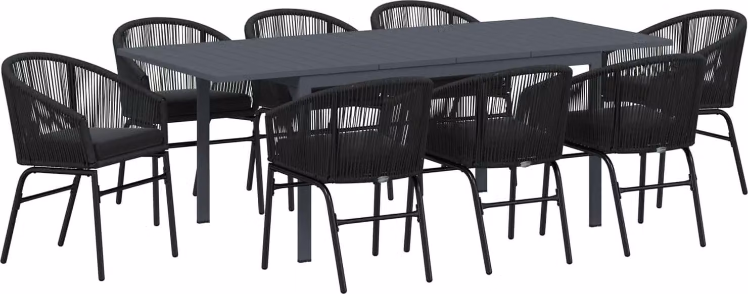 Set da Pranzo per Giardino 9 pcs Nero polyrattan
