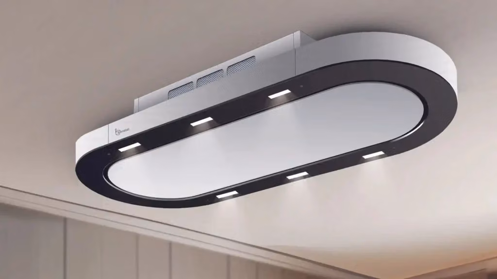 Cappa a soffitto Baraldi UNIKA FREE Bianca e Nera L: 120 cm, P: 50 cm, aspirazione 900 m3/h con controllo app e ricircolo – 2