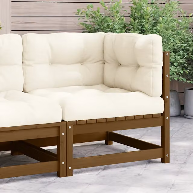 Divano Angolare da Giardino con Cuscini-Sofa da Giardino-Divanetto da esterno Crema Massello di Pino 207586