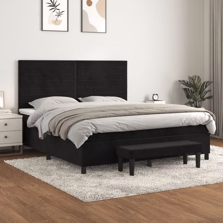 vidaXL Letto Ibrido con Giroletto a Molle e Materasso in Velluto Nero, L 180 x P 200 cm