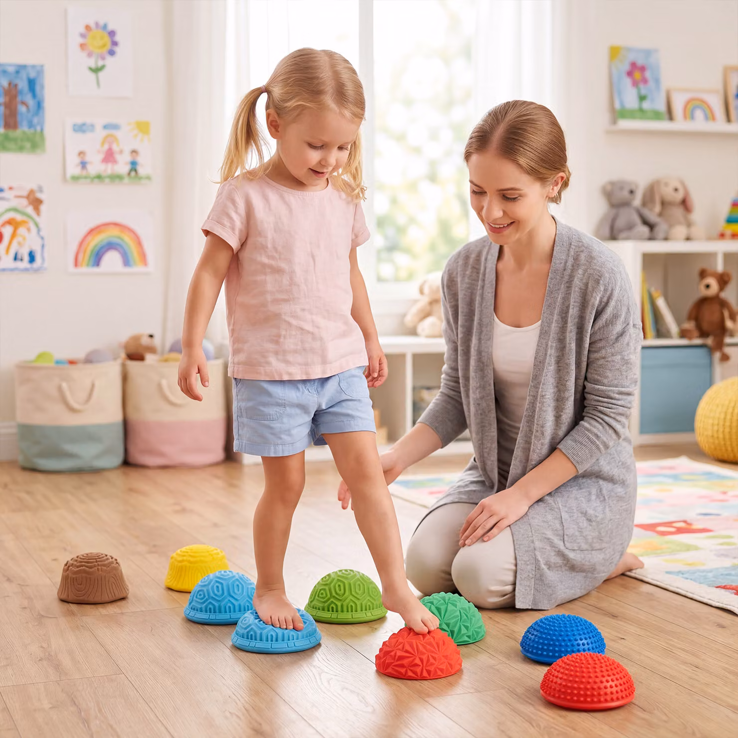 Set di 8 pietre di equilibrio Montessori Costway multicolore con superficie ruvida e fondo antiscivolo per gioco sensoriale indoor ed outdoor