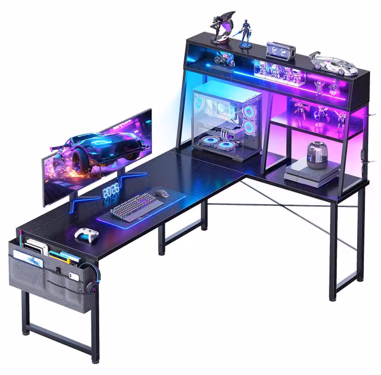 Scrivania da gaming a forma di L, 130x100 cm, con illuminazione LED, colore nero