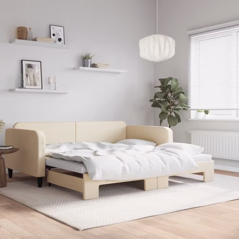 Maison Exclusive - Divano letto estraibile color crema 100x200 cm in tessuto