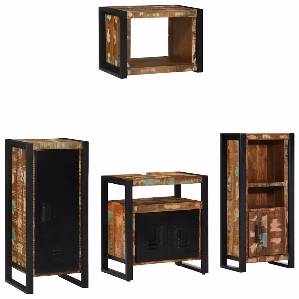 Set di mobili da bagno moderni vidaXL in legno e metallo multicolore e nero con pensile e mobile laterale