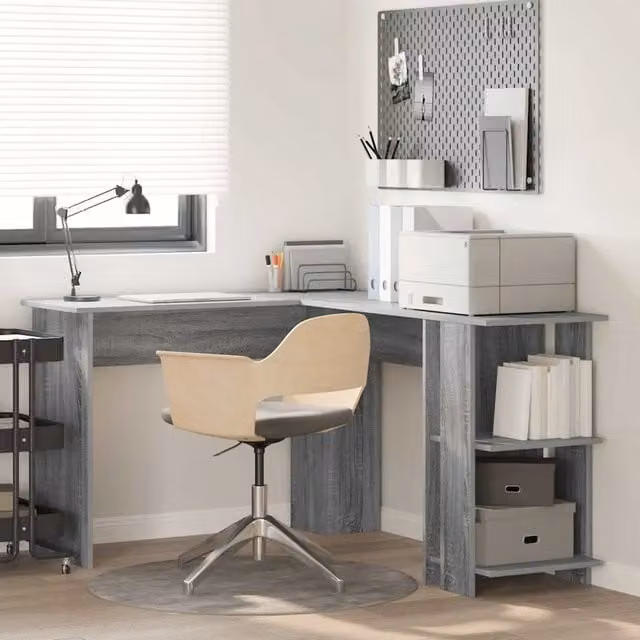 Scrivania ad angolo moderna vidaXL in MDF laminato grigio L: 140 cm, P: 113,5 cm, H: 75 cm