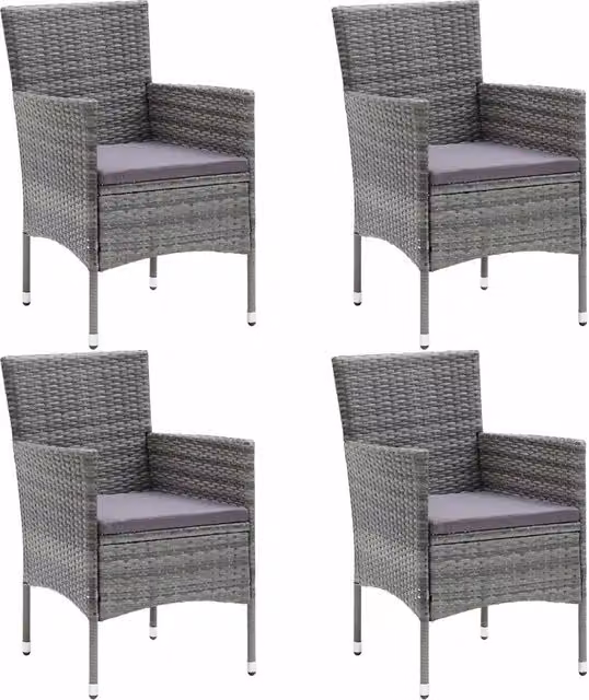 Sedie da Pranzo per Giardino 4 pz in Polyrattan Grigio