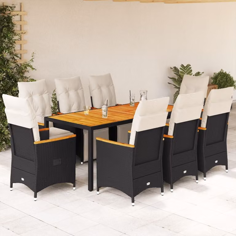 Maison Exclusive - Set da giardino bistrot 9 pezzi con cuscini in polyrattan nero