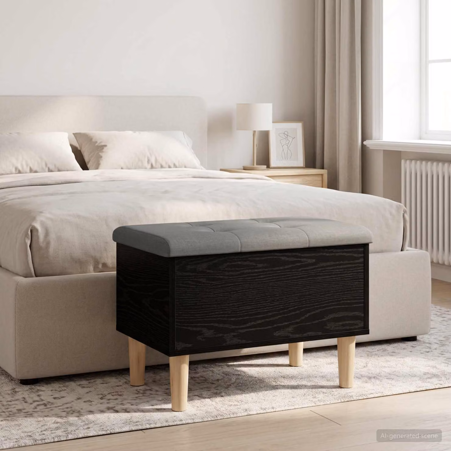 Panchina moderna vidaXL con cuscino in tessuto, colore nero e grigio, L: 62 cm, P: 42 cm, H: 46 cm