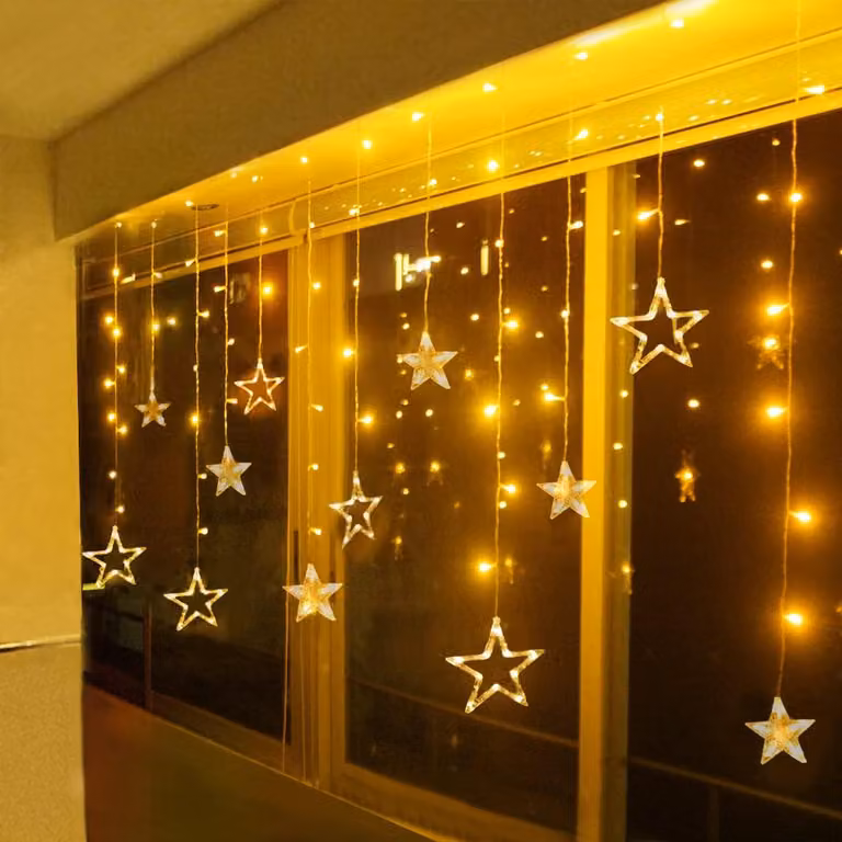 Tenda luminosa a LED a forma di stelle, luce bianco caldo, 138 LED, 2,5 metri, grado di protezione IP44