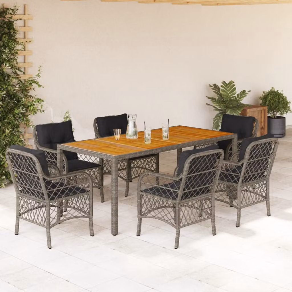 vidaXL Set da Pranzo da Giardino 7 pz in Polyrattan e Legno di Acacia Grigio – 1