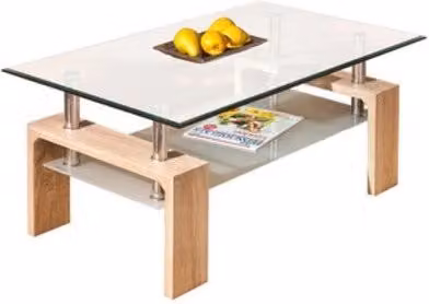 KIT TAVOLINO DOPPIO VETRO ROVERE CM. 100x60x45H