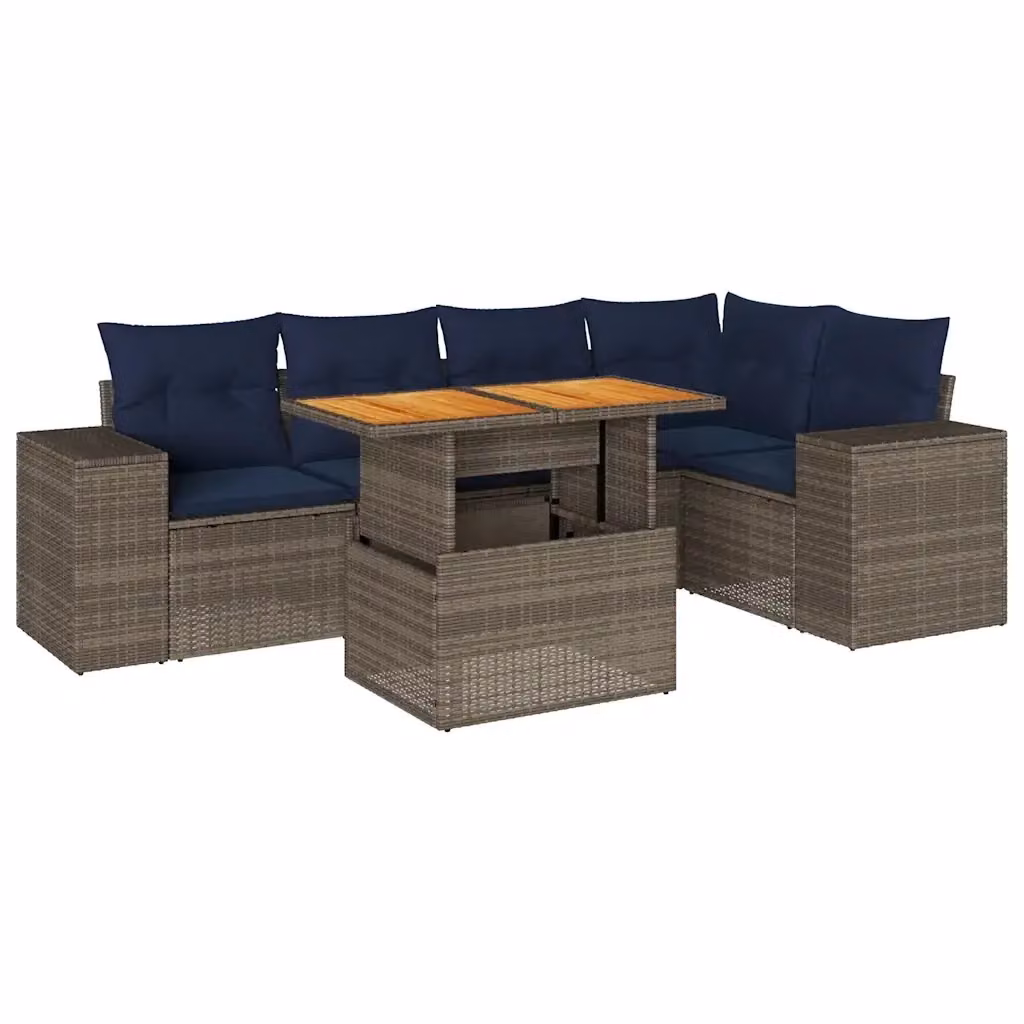 Set da giardino moderno vidaXL composto da 6 pezzi con cuscini in poliestere resistente ai raggi UV e struttura in metallo, colore grigio e blu – 2