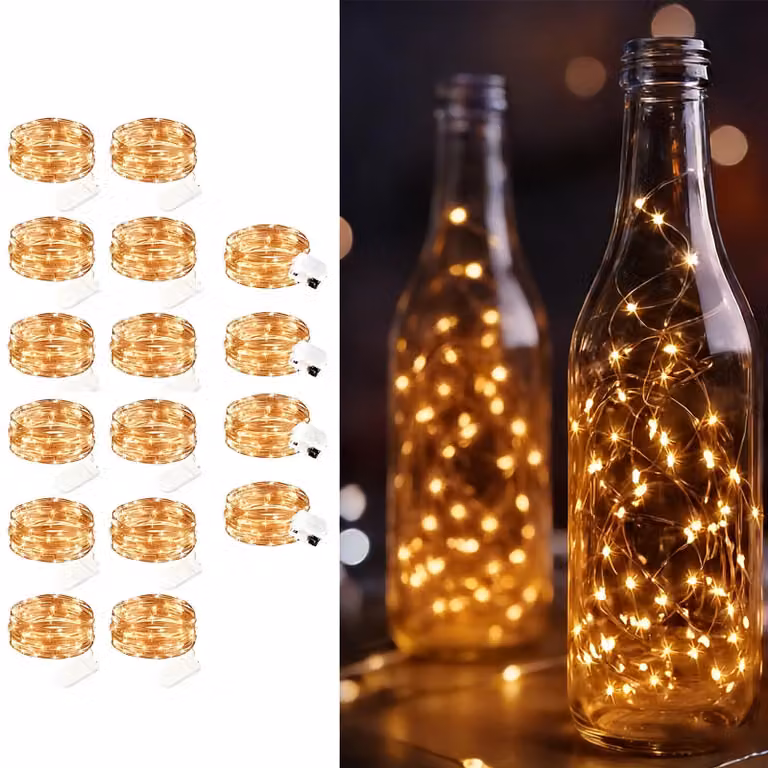 Catena luminosa a LED, lunghezza 3 metri, 16 luci, luce bianco caldo, alimentazione a batteria, impermeabile