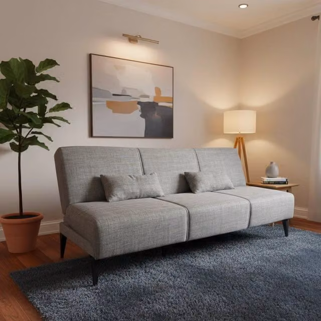 Divano letto Aza DMORA in tessuto con apertura click-clack e cuscini, Grigio, L: 190 cm, H: 80 cm, P: 70 cm