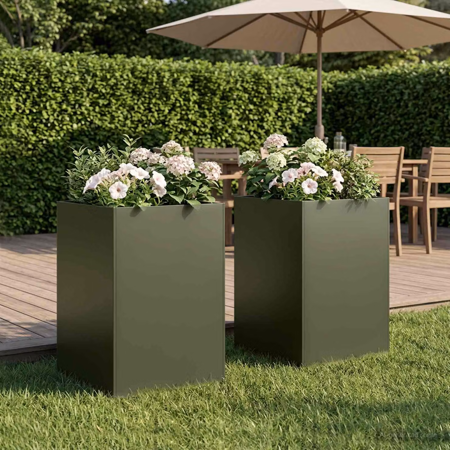 Set di 2 vasi da giardino vidaXL in metallo verde, L 40 cm x P 40 cm x H 75 cm