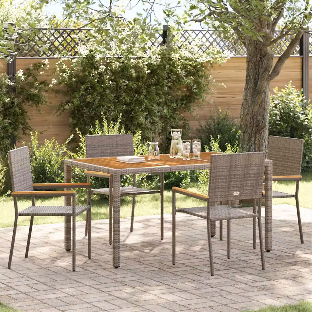 Set da pranzo per giardino e terrazza vidaXL in polyrattan e legno di acacia, 5 pezzi, Grigio