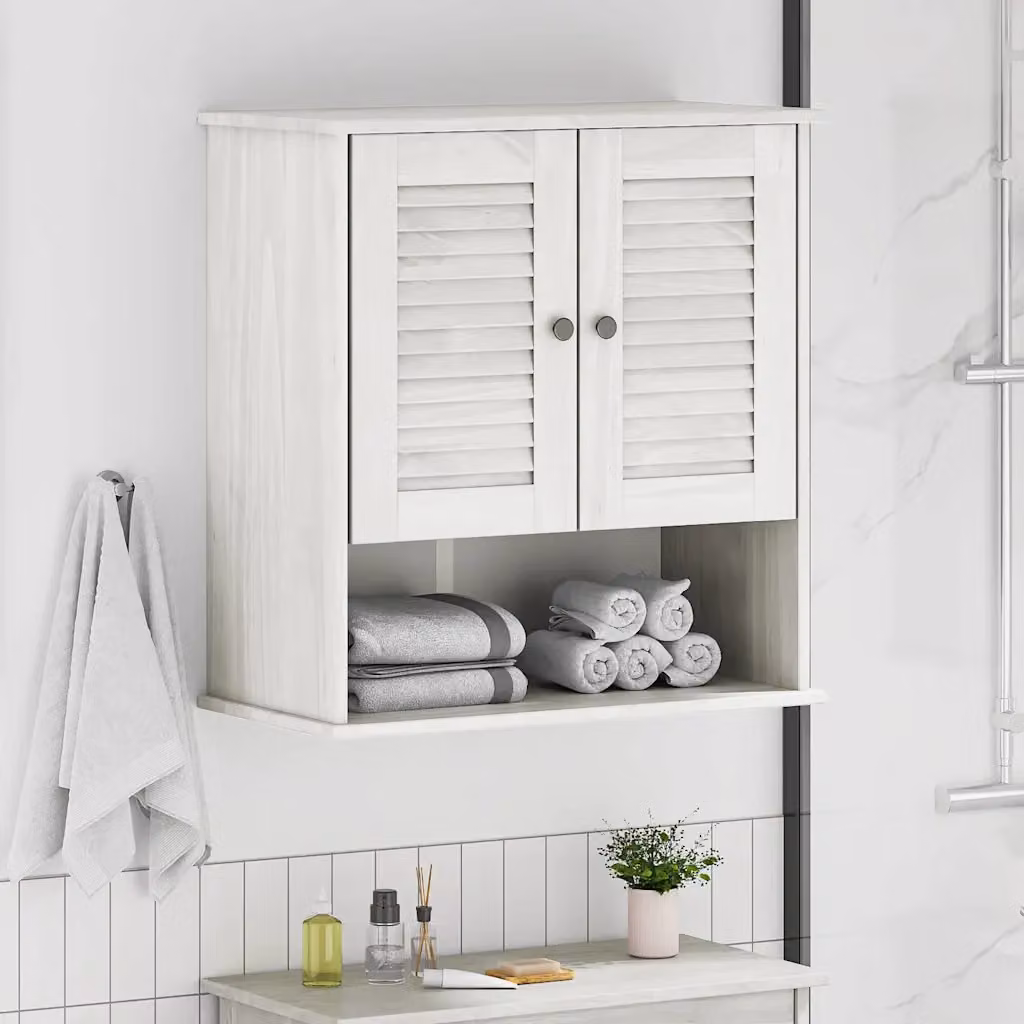 Mobile da bagno vidaXL in legno di pino bianco con ante a cerniera e ripiani interni, L: 67,5 cm, P: 34 cm, H: 71,5 cm