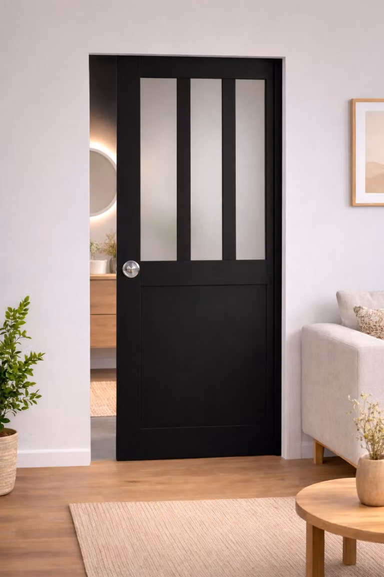 Porta scorrevole da officina nera con vetro depoli H204 x L83 cm, incasso GD MENUISERIES