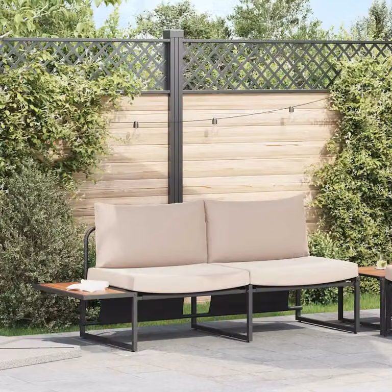 Divano da giardino a forma di U vidaXL con cuscini imbottiti in tessuto beige o grigio e struttura in acciaio verniciato a polvere