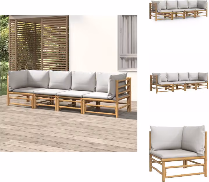 vidaXL Set di 4 pezzi per salotto da giardino con cuscini in bambù grigio chiaro - Set di mobili da giardino