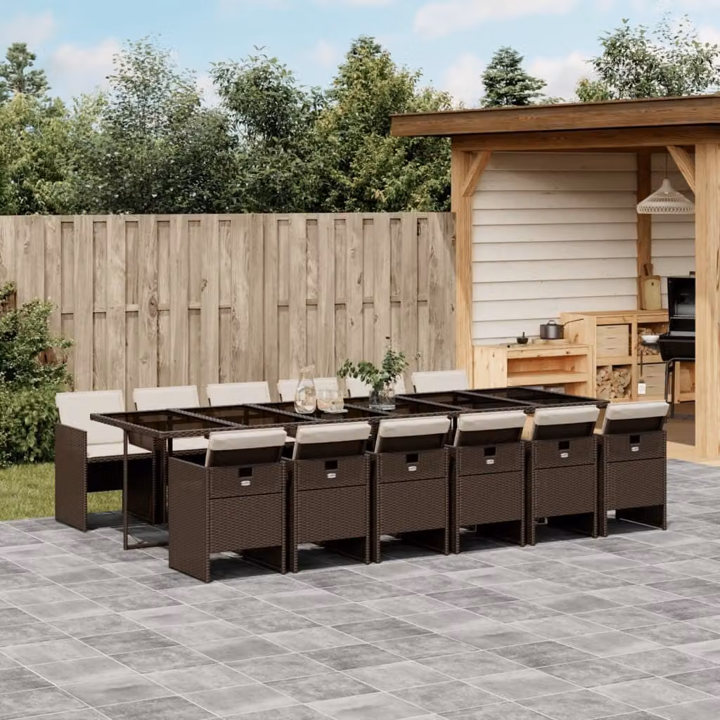 Maison Exclusive - Set da Pranzo da Giardino 13pz con Cuscini Marrone Polyrattan
