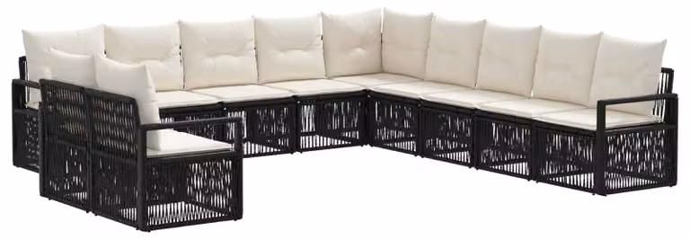 Set da giardino composto da 11 pezzi, colore nero, realizzato in rattan sintetico