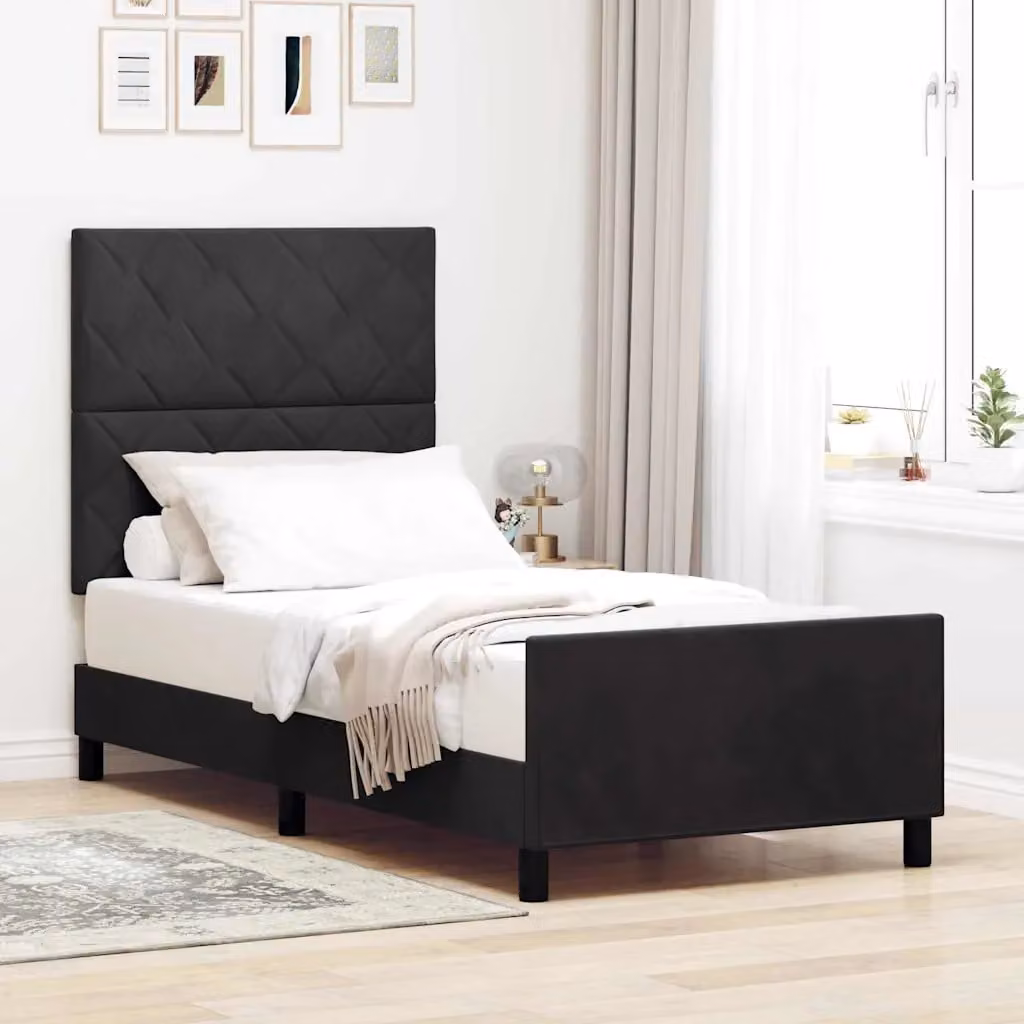 Letto a molle con testiera vidaXL in velluto nero L 90 x P 200 cm – 1
