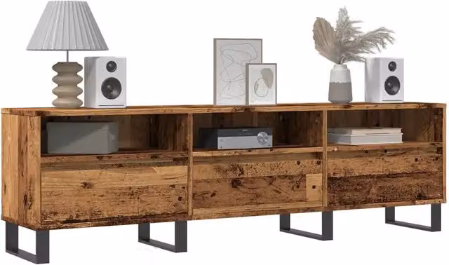 Mobile Porta TV Credenza in Legno e Metallo Stile Industrial Colore Marrone L: 150 cm, P: 30 cm, H: 44,5 cm