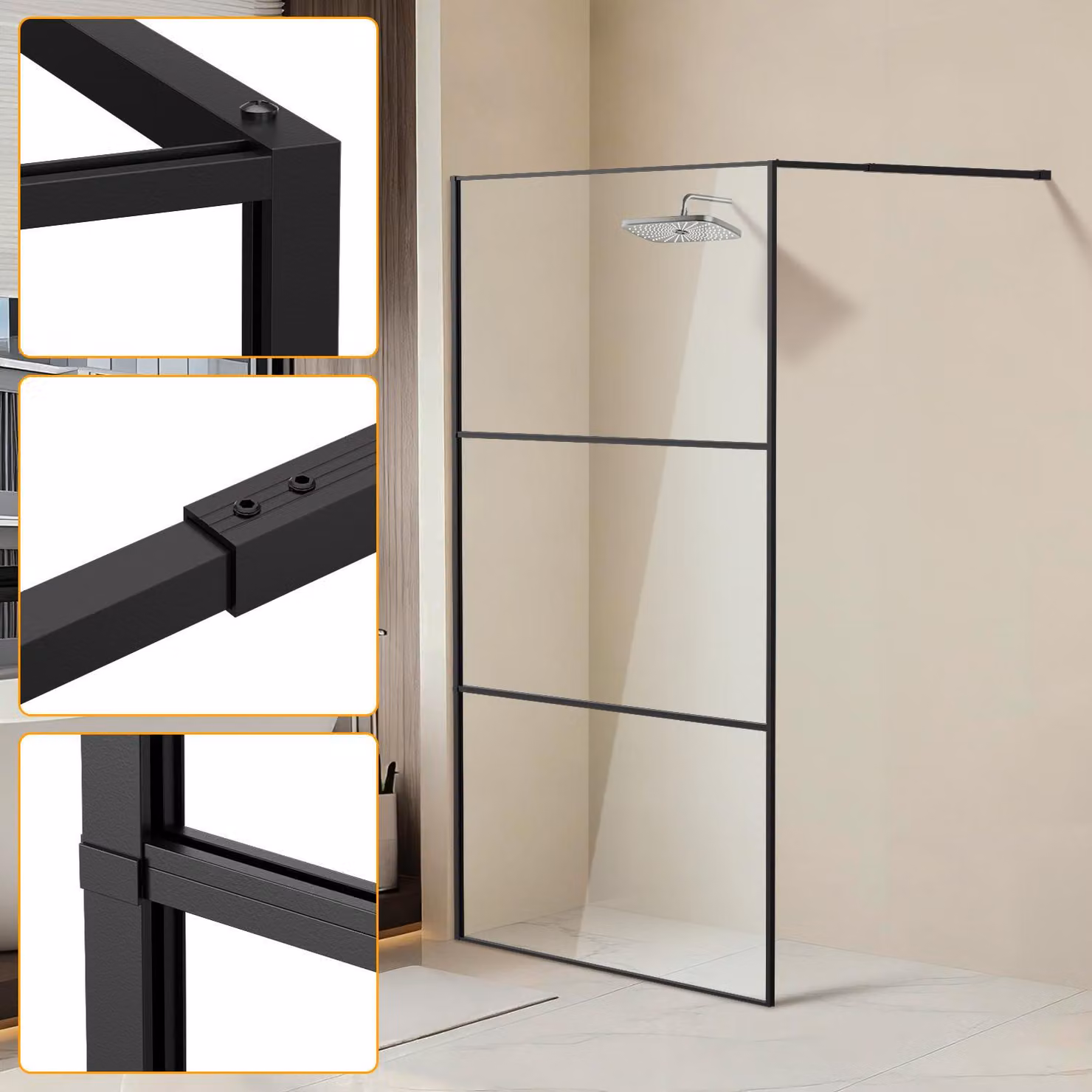 Jayseuw cabina doccia 100X200cm schermo doccia per doccia walk-in ESG vetro di sicurezza 5mm nero