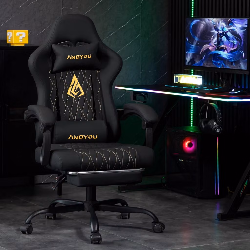Sedia da Gaming Ergonomica ANDYOU in Ecopelle PU con Poggiapiedi e Riposagola, Poltrona per Ufficio e Casa, Nero – 2