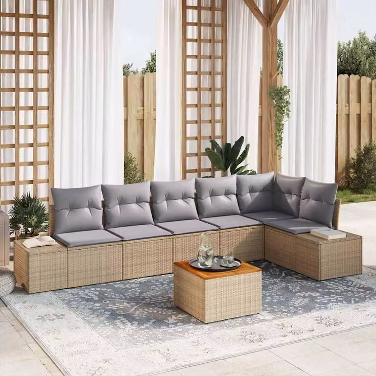 Maison Exclusive - Set da giardino composto da 7 pezzi. Divano e poltrone in rattan sintetico, color beige e grigio chiaro