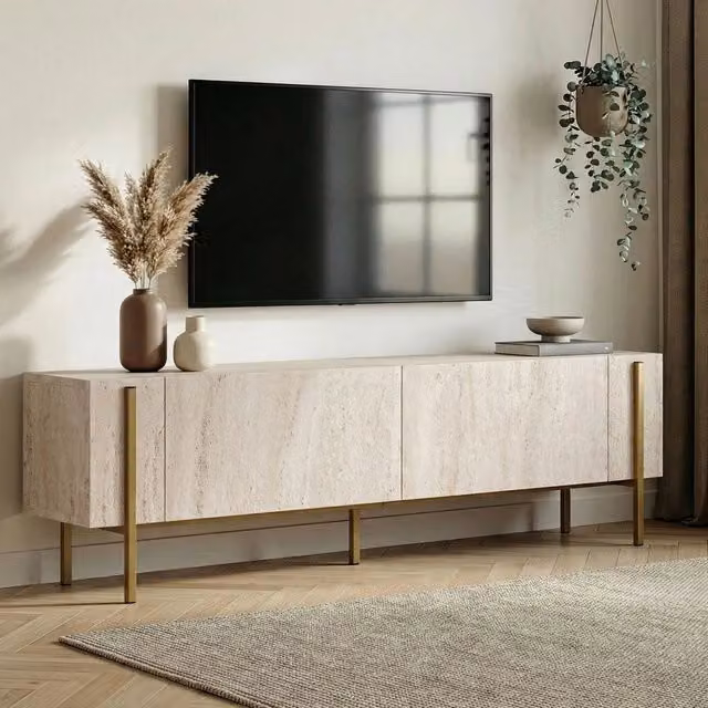 Noga, Mobile Porta tv 2 Ante, 180x30x45h cm Bianco Marmo