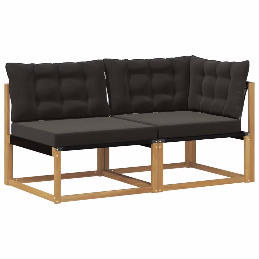 Set di divani da esterno a L vidaXL in legno di acacia massello con cuscini bianchi e neri – 2