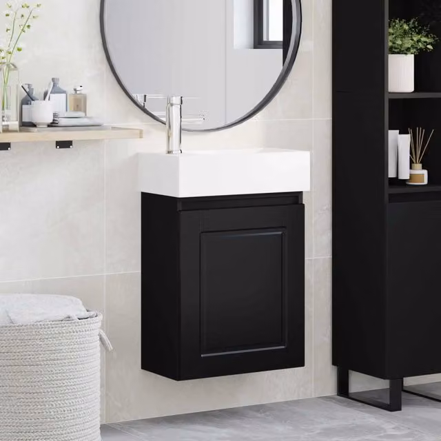 Mobile bagno moderno vidaXL sospeso con rubinetto, bianco e nero, L: 45,5 cm, P: 22,5 cm, H: 84 cm – 1