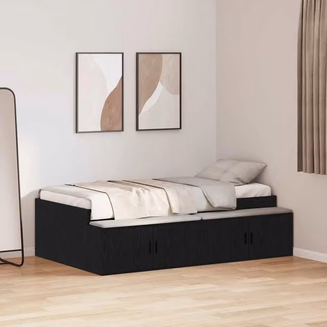 Struttura del letto-Giroletto Rovere Nero 90 x 200 cm Legno multistrato 275408